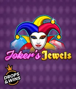 Discover the colorful ambiance of the Joker's Jewels game by Pragmatic Play, featuring a charming joker's mask adorned with a multicolored jester hat. This graphic conveys the joyful spirit of classic slots, set against a lavender background. Perfect for fans of joker-themed slots, offering a delightful adventure. 