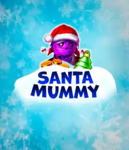  Experience the whimsical "Santa Mummy" slot game by Belatra, showcasing a mummified Santa dressed in festive holiday attire. This colorful image presents the mummy with a vivid purple hue, wearing a Santa hat, amid snowy blue and frosty snowflakes. The game's title, "Santa Mummy," is prominently displayed in large, icy blue letters.